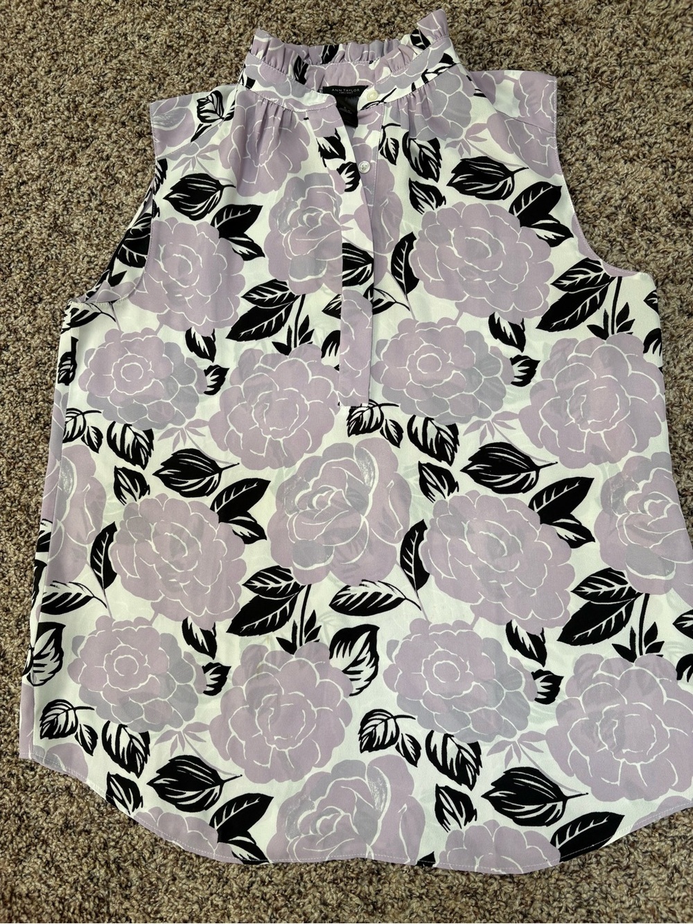 Ann Taylor Lavender Floral Mock Neck Blouse